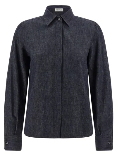 Brunello Cucinelli Monile Denim Shirt In Blue