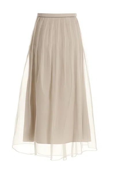 Brunello Cucinelli Monile Detail Silk Skirt In Cream