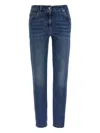 Brunello Cucinelli Embellished Skinny Cotton Jeans With Contrast Stitching In Blue