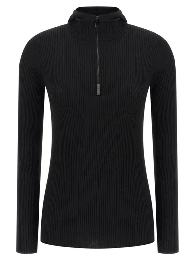 Brunello Cucinelli Monile Hooded Sweater In Black