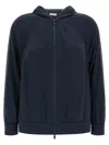 Brunello Cucinelli Hooded Sweatshirt With Side Stripe Detail In Blue