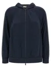 Brunello Cucinelli Hooded Sweatshirt With Side Stripe Detail In Blue
