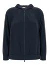 Brunello Cucinelli Hooded Sweatshirt With Side Stripe Detail In Blue