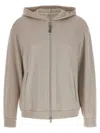 Brunello Cucinelli Beige Hoodie With Zip Closure In Cotton And Silk Woman In Gray