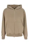 Brunello Cucinelli Hooded Kangaroo Pocket Top With Ribbed Cuffs In Brown