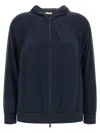 Brunello Cucinelli Hooded Sweatshirt With Side Stripe Detail In Blue