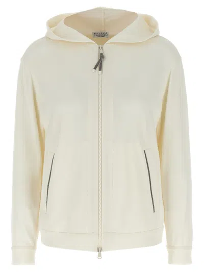 Brunello Cucinelli Cotton Jewel Embellished Hoodie In Beige