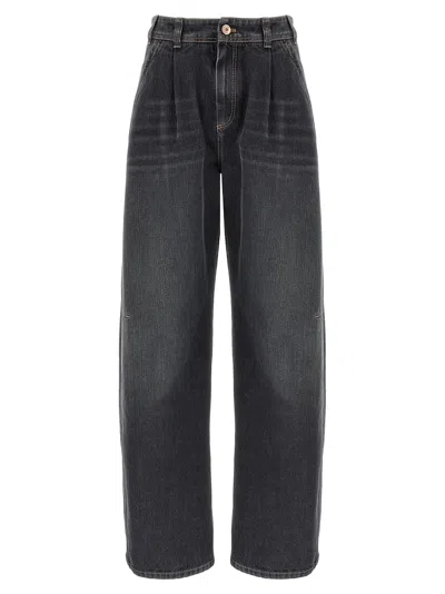 Brunello Cucinelli Black Curved Soft Jeans In Gray