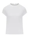 Brunello Cucinelli Women Cotton Jersey T-shirt With Precious Faux Layering In White