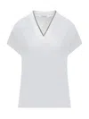 Brunello Cucinelli Women Cotton V-necked T-shirt In White