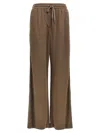Brunello Cucinelli Elastic Waistband Wide Leg Trousers With Side Stripe Detail In Brown