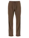 Brunello Cucinelli Cotton-silk Blend Joggers With Side Monile Detail In Brown