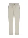 Brunello Cucinelli White Pants With Elastic Drawstring Waist And Monile Detail On The Pockets In Cotton Woman In White