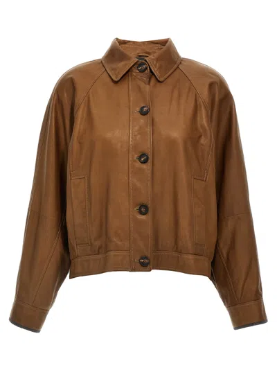 Brunello Cucinelli Brown Monile Leather Jacket