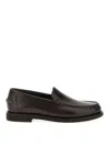 Brunello Cucinelli Round Toe Leather Loafers With Stitched Detailing In Brown
