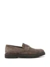 Brunello Cucinelli Suede Monili Penny Loafers In 褐色