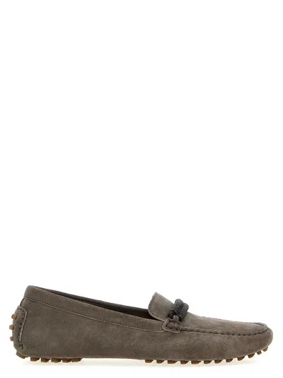 Brunello Cucinelli Monili-trim Leather Loafers In Brown
