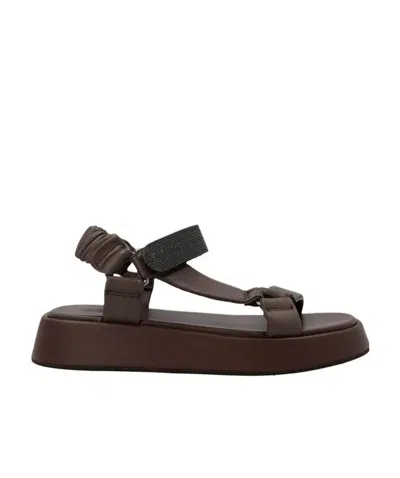 Brunello Cucinelli 'monile' Logo Sandals In Brown
