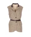 Brunello Cucinelli Beige Wool And Silk Chevron Waistcoat In Brown