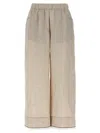 Brunello Cucinelli Beige Crop Pants With Monile Decorations In Linen Woman In Beige