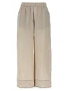 Brunello Cucinelli Beige Crop Pants With Monile Decorations In Linen Woman