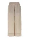 Brunello Cucinelli Beige Crop Pants With Monile Decorations In Linen Woman In Beis