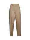 Brunello Cucinelli Women Beige Cotton Tapered Trousers In Cream Coffe
