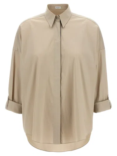 Brunello Cucinelli Monile Poplin Shirt Shirt And Blouse Beige In Brown