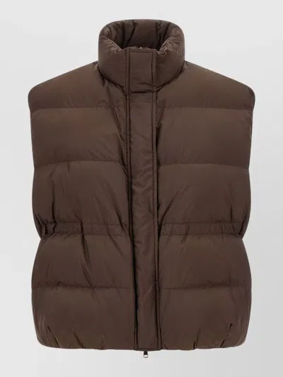 Brunello Cucinelli Monile Quilted Vest Stand Up Collar In Brown