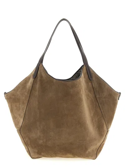 Brunello Cucinelli 'monile' Reversible Shopping Bag In White