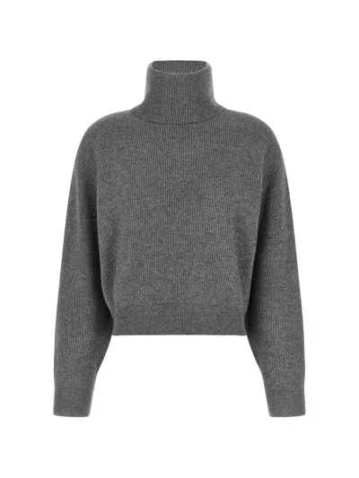 Brunello Cucinelli Rib Knit Sweater Dropped Shoulders Collar Detail In Gray
