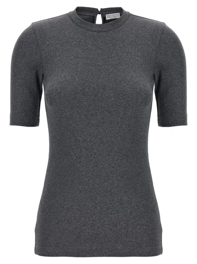 BRUNELLO CUCINELLI MONILE RIBBED T-SHIRT GRAY