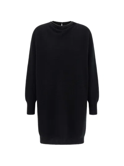 Brunello Cucinelli Monile Ribbed-knit Mini Dress In Black