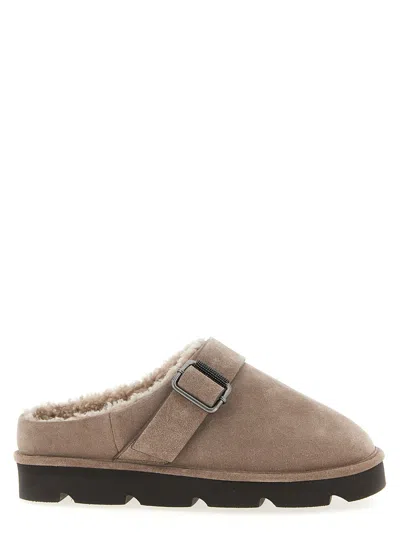 Brunello Cucinelli Monile Sabots Flat Shoes Beige