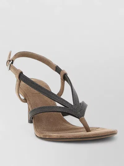 Brunello Cucinelli Monile Sandals Open Toe Kitten Heel In Nude