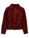 Brunello Cucinelli Dyed Shearling Short Jacket With Contrast Monili Zipper In Red