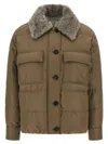 Brunello Cucinelli Quilted Coat With Plush Shearling Collar And Flap Pockets In Brown