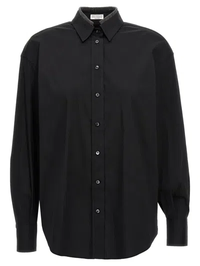 Brunello Cucinelli Spread-collared Buttoned Shirt In Black