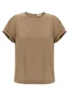 Brunello Cucinelli Beige Crewneck T-shirt With Monile Detail On The Neck