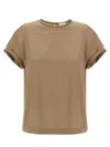 Brunello Cucinelli Beige Crewneck T-shirt With Monile Detail On The Neck In Gray