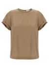 Brunello Cucinelli Beige Crewneck T-shirt With Monile Detail On The Neck In Gray