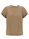 Brunello Cucinelli Beige Crewneck T-shirt With Monile Detail On The Neck In Gray