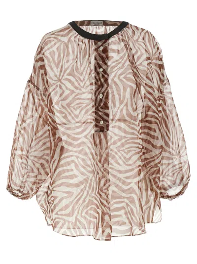 Brunello Cucinelli Monile Silk Blouse Shirt And Blouse Multicolor