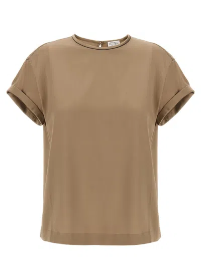 BRUNELLO CUCINELLI BRUNELLO CUCINELLI MONILE SILK BLOUSE WITH CREW NECK
