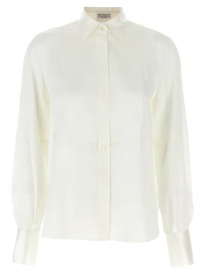 Brunello Cucinelli Bead-embellished Silk Shirt In White