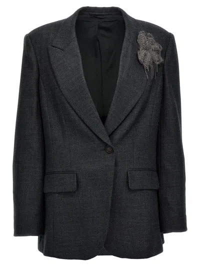 Brunello Cucinelli Monile Single-breasted Blazer In Gray