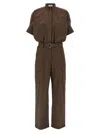 Brunello Cucinelli Waist Belt Cargo Chest Short Sleeve Dress In Brown