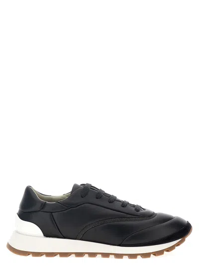 Brunello Cucinelli Monili-chain Leather Sneakers In Black