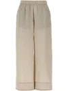 Brunello Cucinelli Beige Crop Pants With Monile Decorations In Linen Woman In Nude & Neutrals