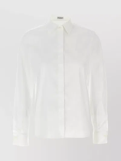 Brunello Cucinelli 'monile' Structured Cotton Shirt With Buttoned Cuffs In White